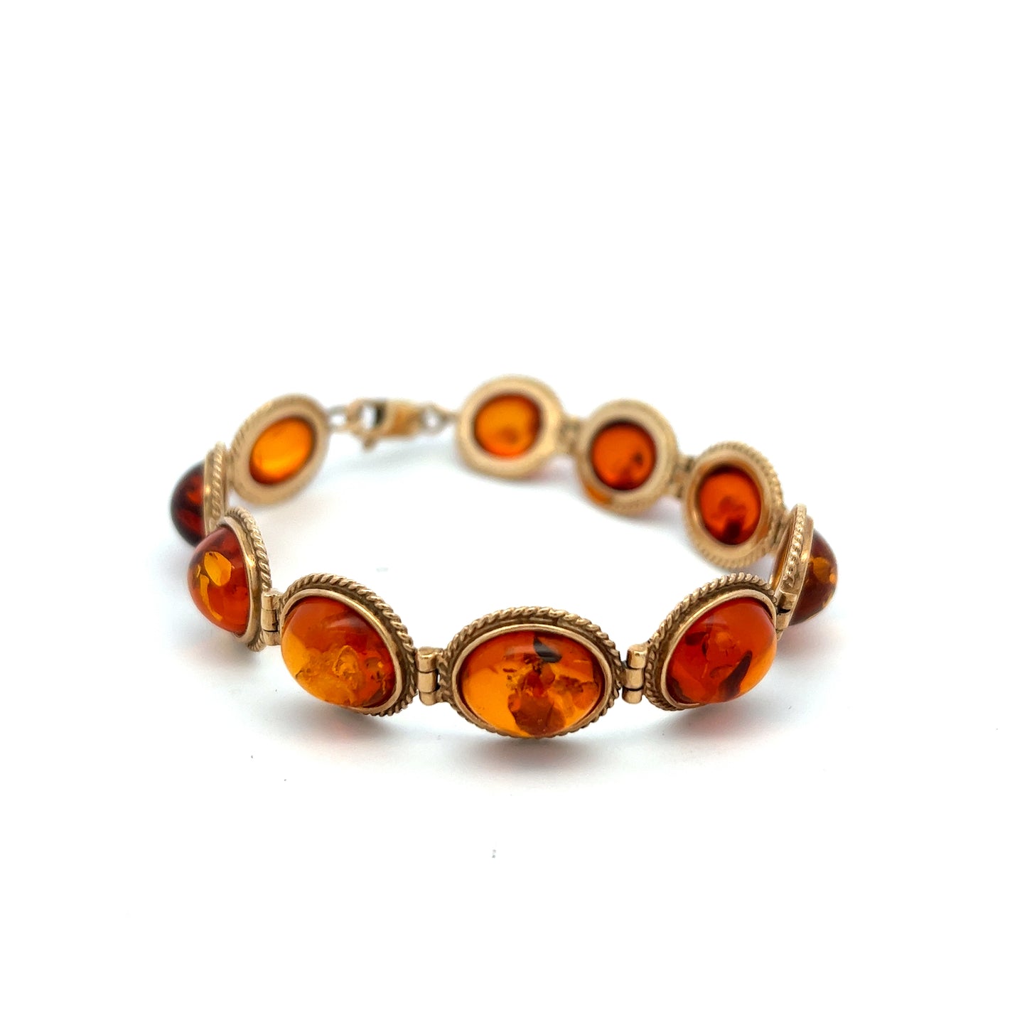 Pre-Owned 9ct Gold Oval Amber Links Bracelet