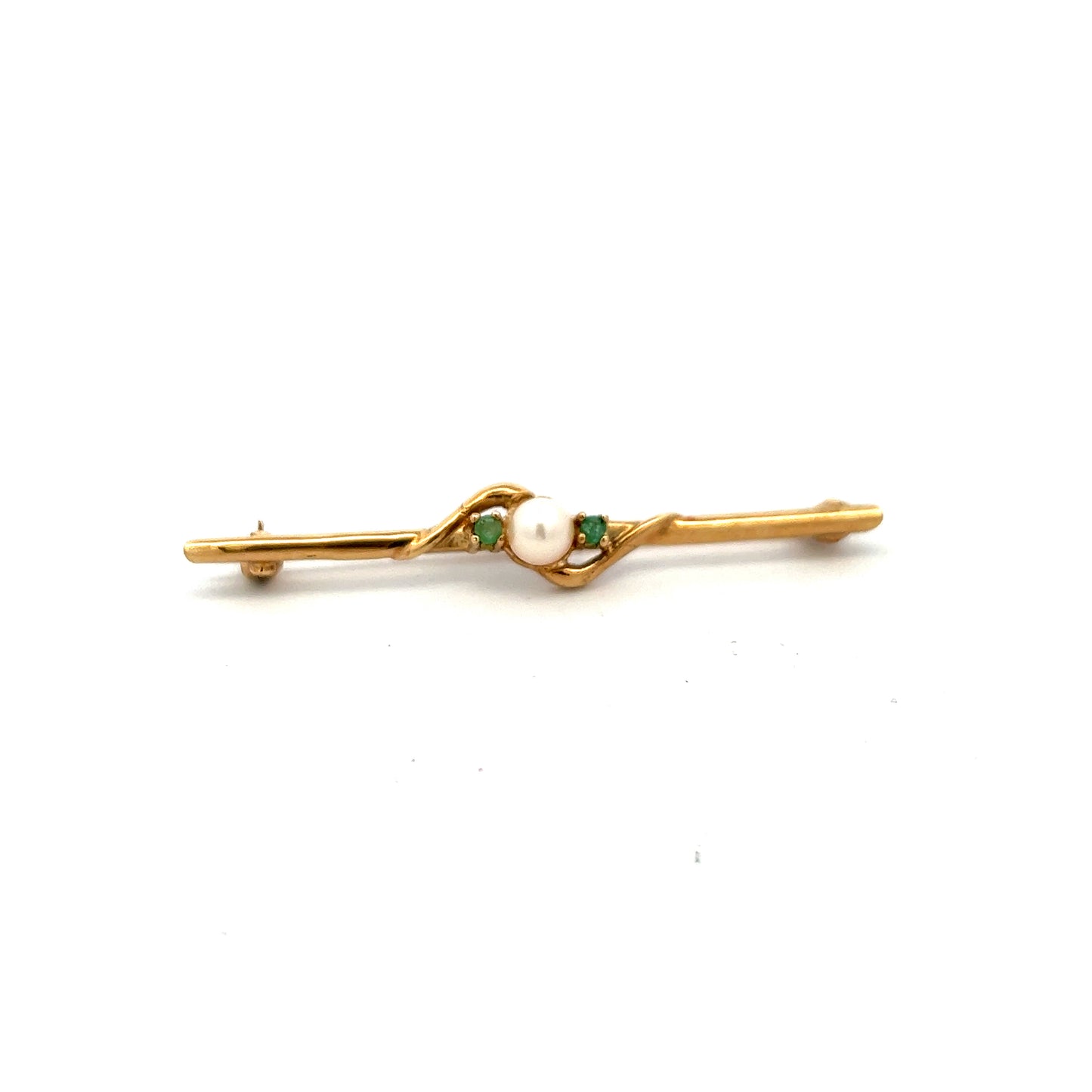 Pre-Owned 9ct Gold Emerald And Pearl Brooch