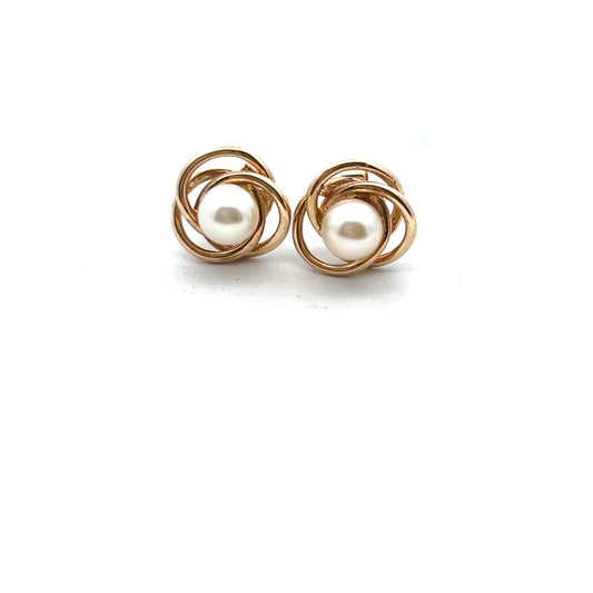 Pre-Owned 9ct Gold Freshwater Cultured Pearl Knot Stud Earrings
