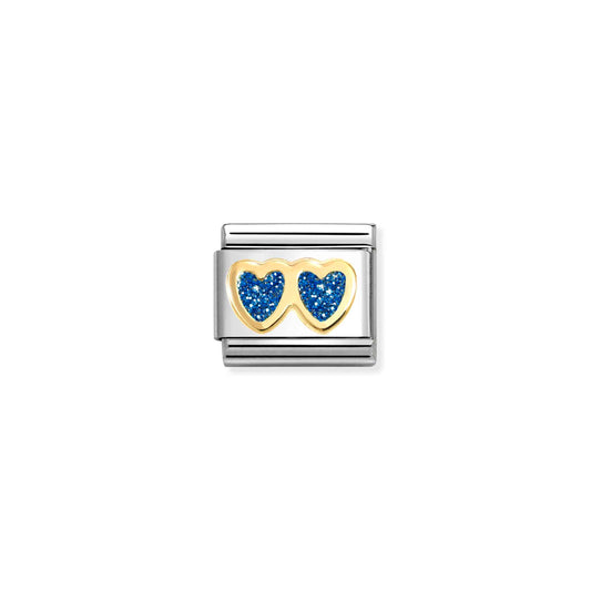 Nomination Composable Classic Gold Blue Glitter Hearts 030220/11