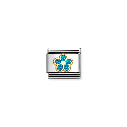 Nomination Composable Classic Gold Blue Glitter Flower 030220/16
