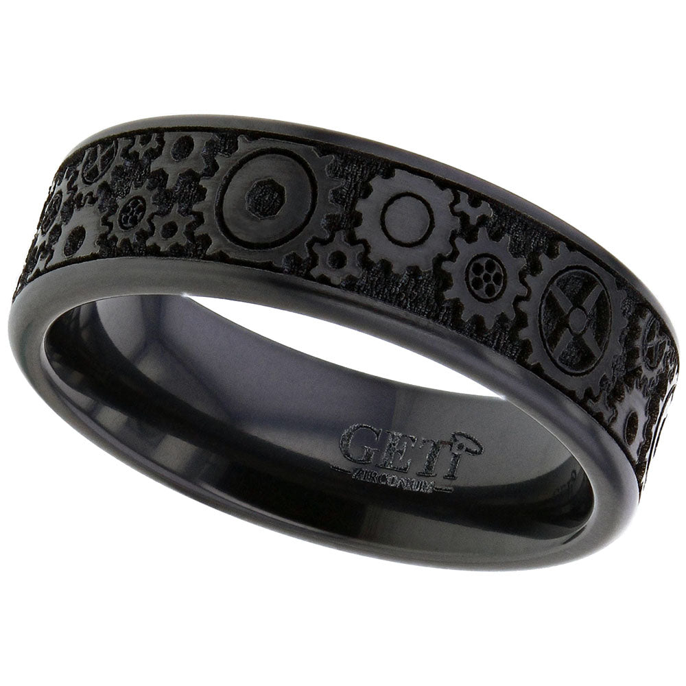 Geti Titanium Zirconium Flat Carved Gears Ring