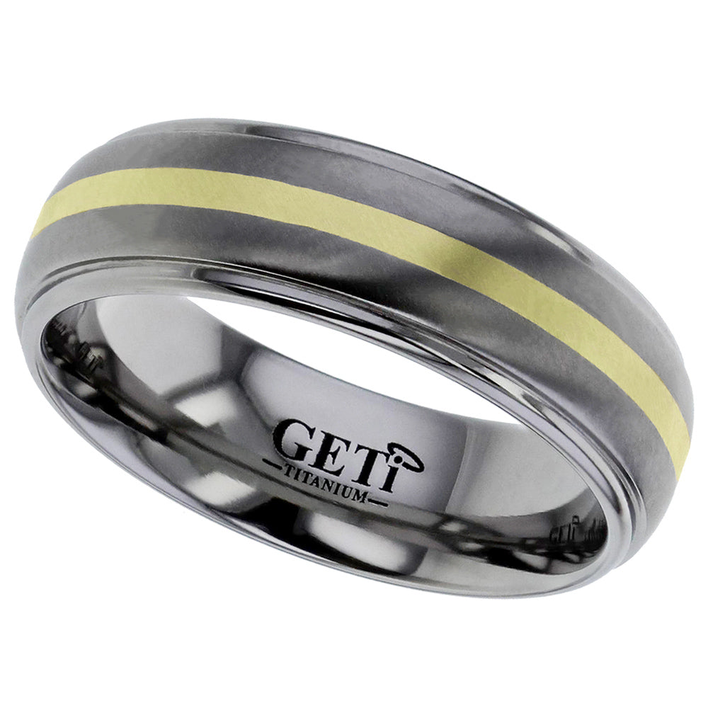 Geti Titanium Satin Band 18ct Yellow Gold Centre Line