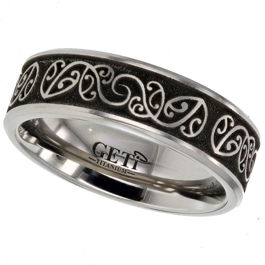 Geti Titanium Flat Celtic Engraved Ring