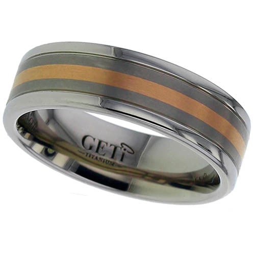 Geti Titanium Flat Satin 18ct Rose Gold Inlay Ring