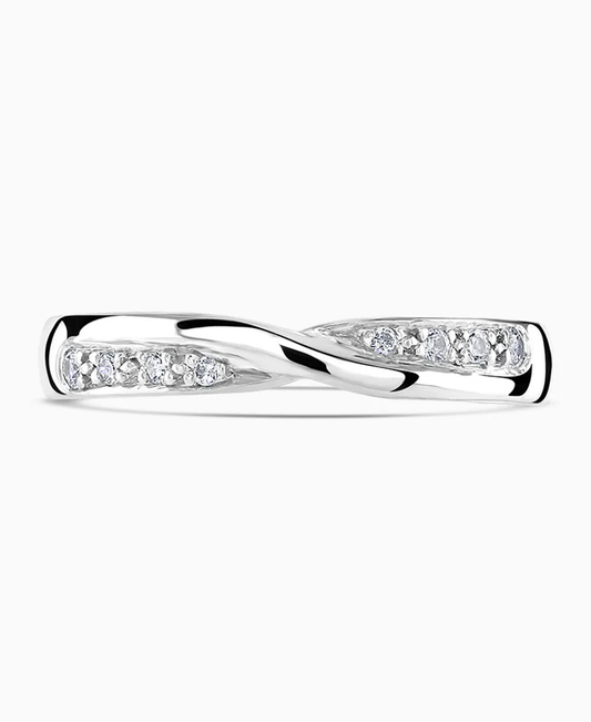18ct White Gold Brilliant Cut Crossover Diamond Ring Size N
