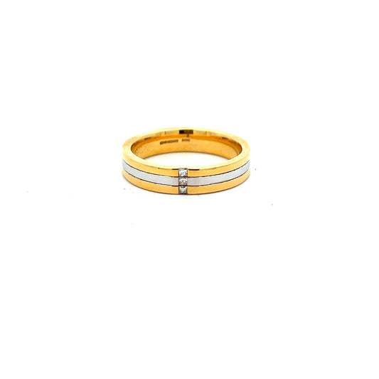 18ct Yellow and White Gold Triple Band with Princess Cut Diamonds Size T