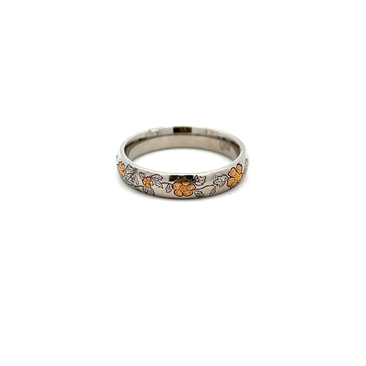 Palladium and 18ct Yellow Gold Floral Ring Size N
