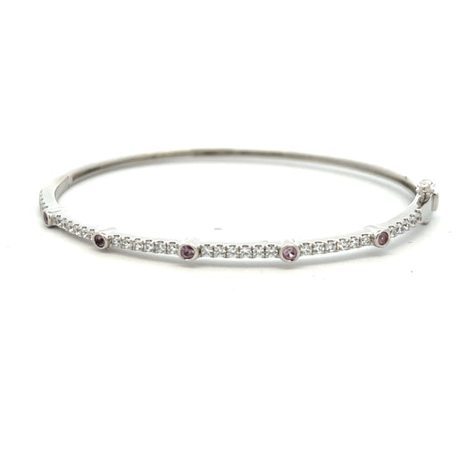 Sterling Silver Pink and White Cubic Zirconia Hinged Bangle