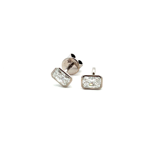 9ct White Gold Laboratory Grown 0.64ct Radiant Cut Bezel Set Stud Earrings