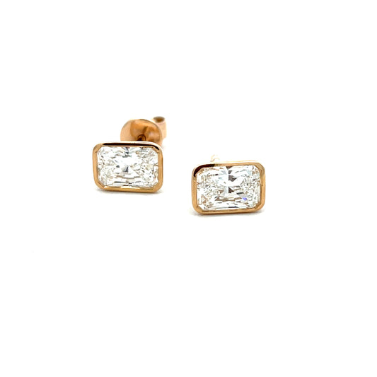 9ct Yellow Gold Laboratory Grown 2.01ct Radiant Cut Bezel Set Stud Earrings