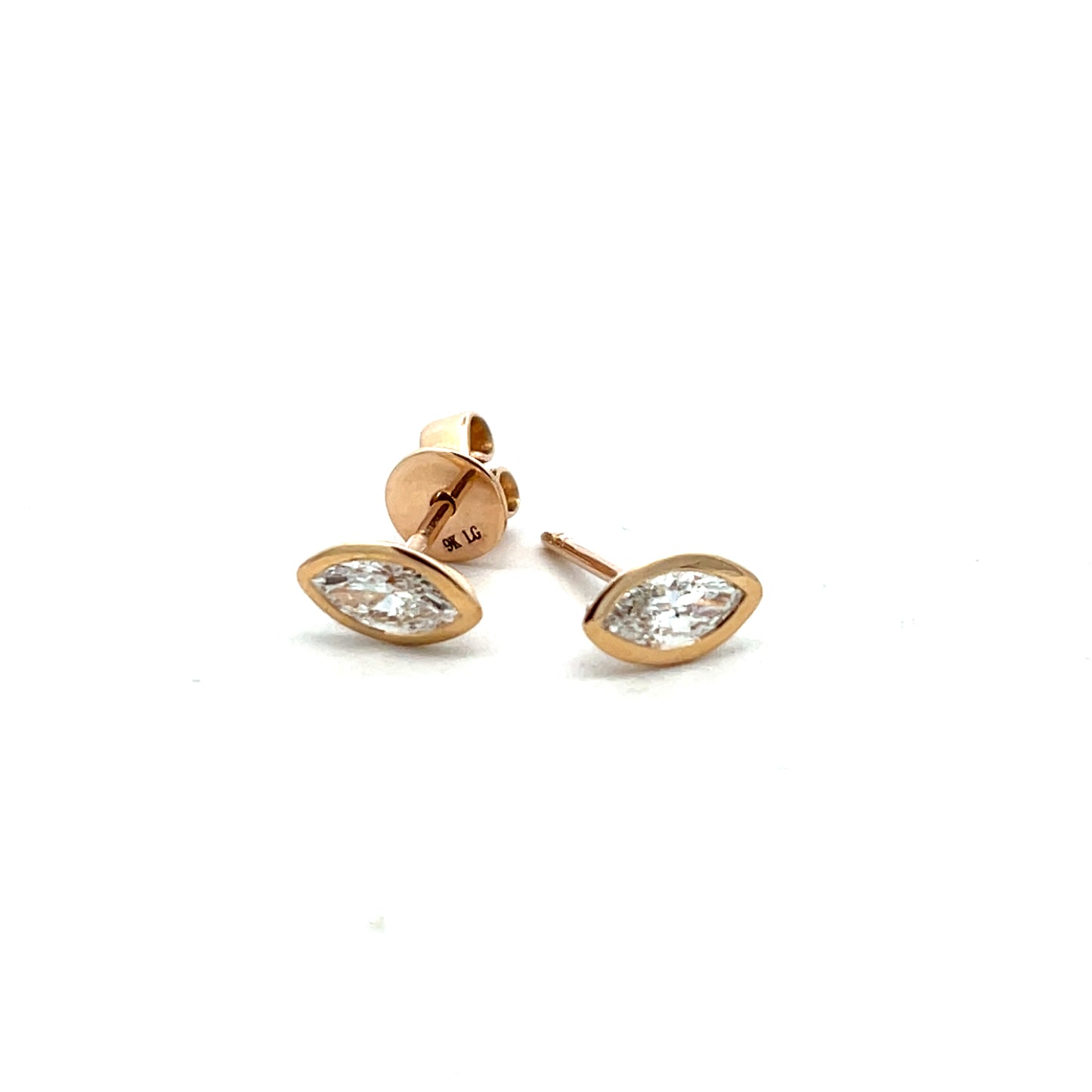 9ct White Gold Laboratory Grown 0.54ct Marquise Cut Bezel Set Stud Earrings