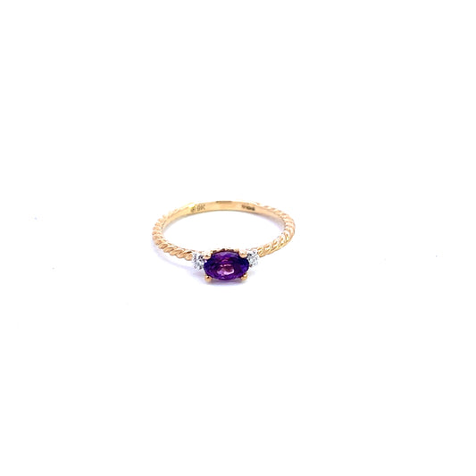 9ct Yellow Gold Amethyst and Diamond Ring Size N