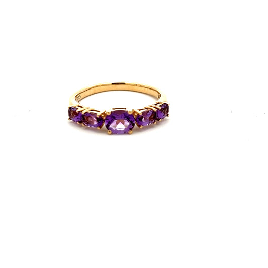 9ct Yellow Gold Five Graduated Oval Cut Amethyst Ring Size O