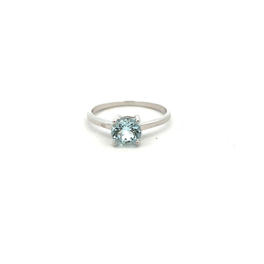 9ct White Gold 6mm Aquamarine Claw Ring Size L