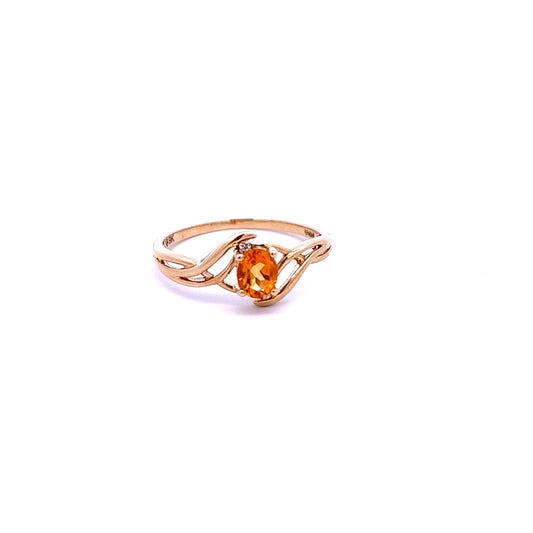 9ct Yellow Gold Citrine and Diamond Ring Size M