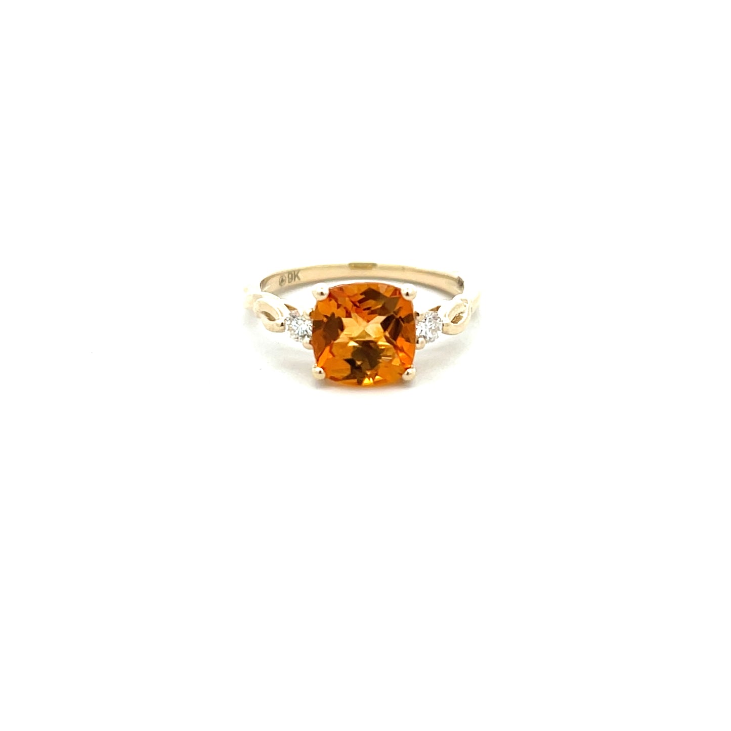 9ct Yellow Gold Cushion Cut Citrine and Diamond Ring Size N
