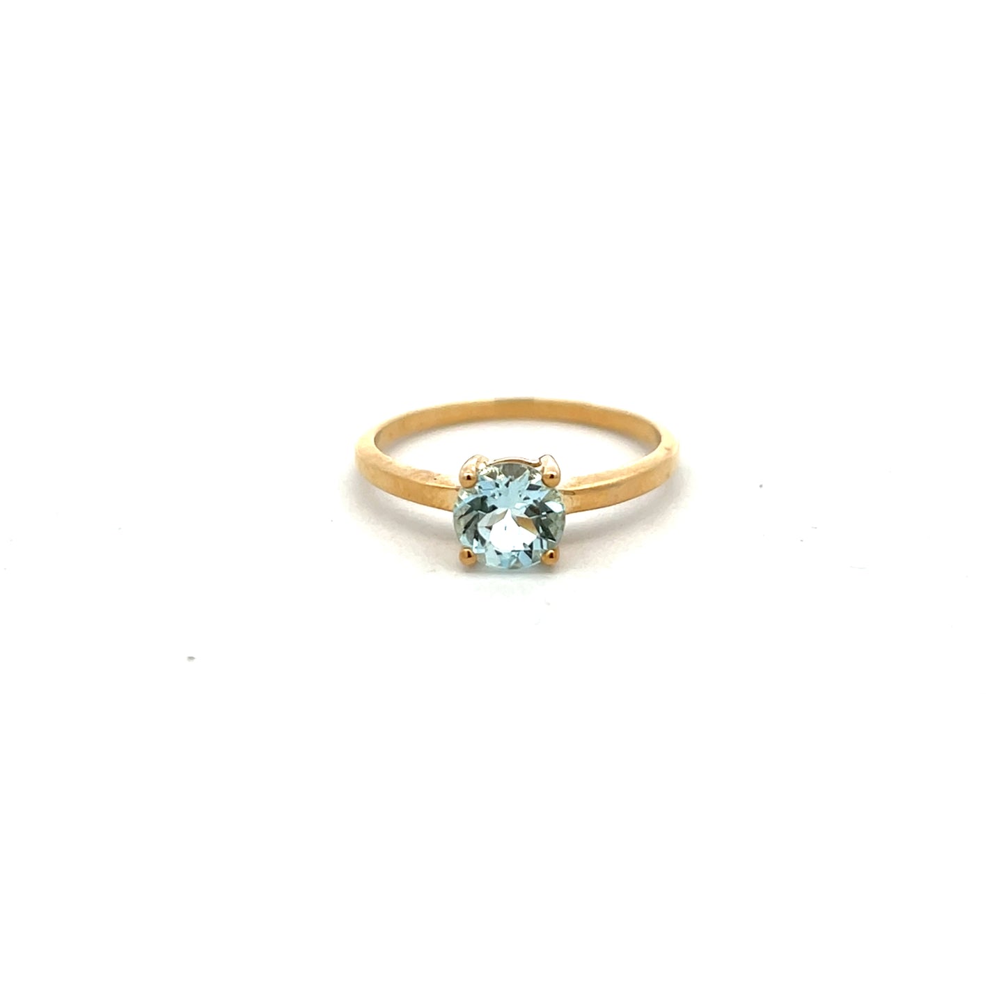 9ct Yellow Gold 6mm Aquamarine Claw Ring Size M