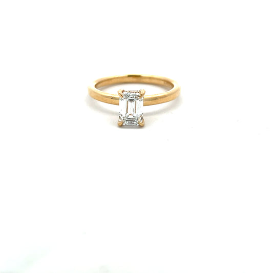 18ct Yellow Gold 1.00ct Emerald Cut and Hidden Halo Laboratory Grown Diamond Ring Size M