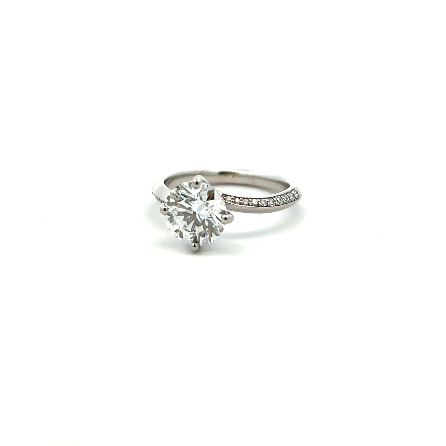 Platinum 2ct Brilliant Cut Laboratory Grown Diamond Ring with twisted laboratory grown diamond shoulders size M