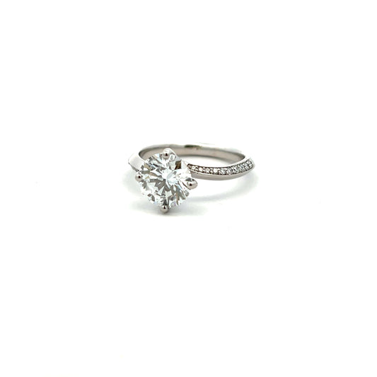 Platinum 2ct Brilliant Cut Laboratory Grown Diamond Ring with twisted laboratory grown diamond shoulders size M