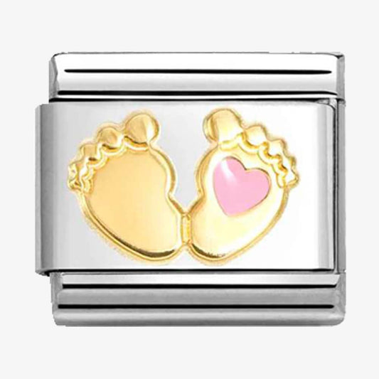 Nomination Classic Gold Baby Feet With Pink Heart 030272/85