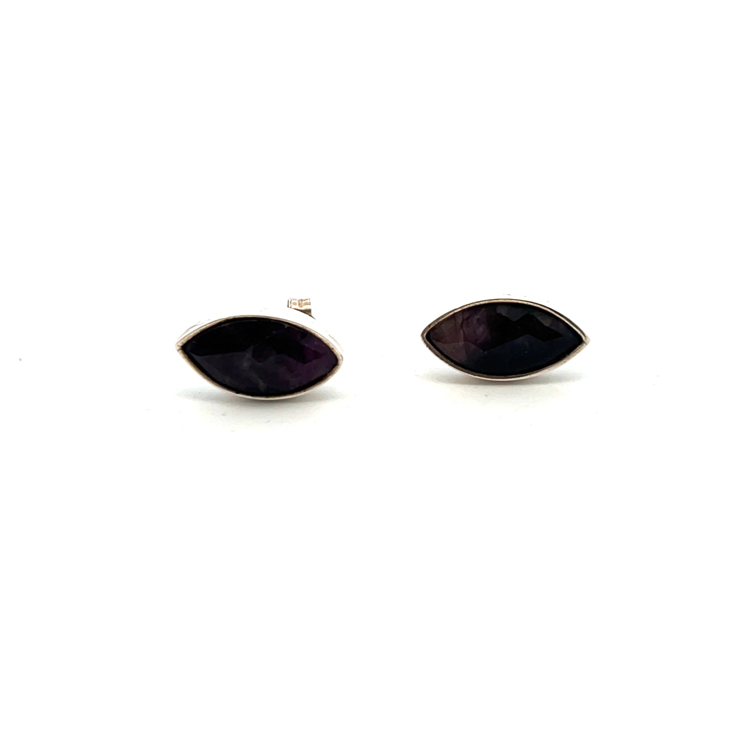 Derbyshire Blue John Sterling Silver Faceted Marquise Shaped Stud Earrings