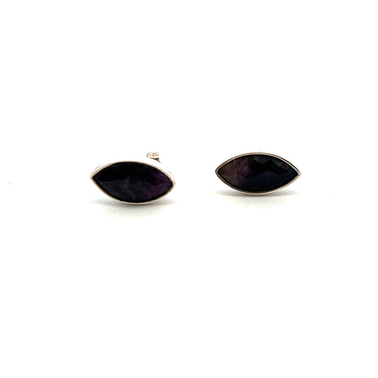 Derbyshire Blue John Sterling Silver Faceted Marquise Shaped Stud Earrings