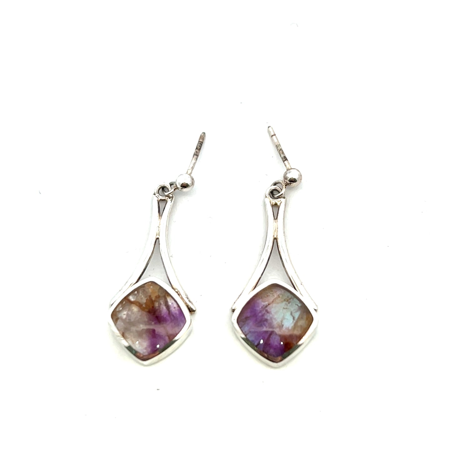 Derbyshire Blue John Sterling Silver Cushion Shaped Drop Earrings