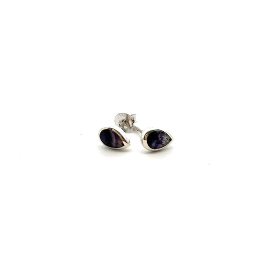 Sterling Silver Derbyshire Blue John Mini Upside Down Pear Stud Earrings