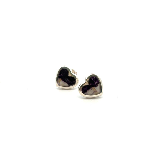Sterling Silver Derbyshire Blue John Heart Stud Earrings