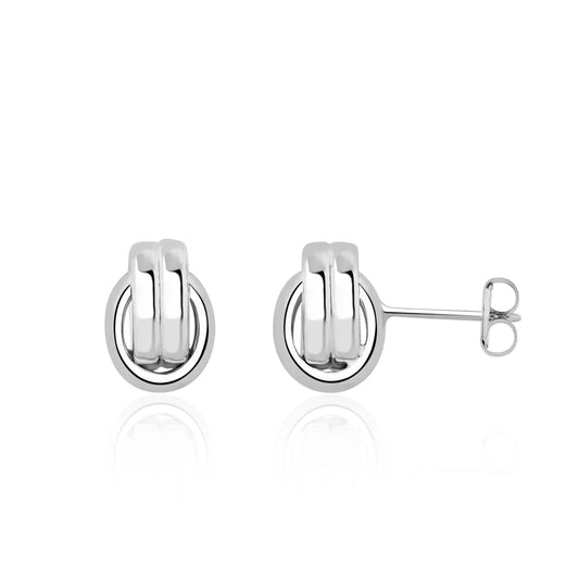 9ct White Gold Double Strand Oval Knot Stud Earrings