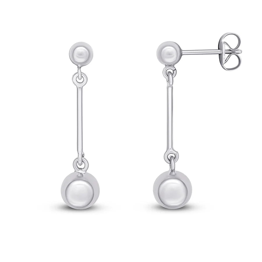 9ct White Gold Bead And Bar Drop Earrings