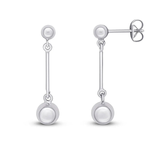 9ct White Gold Bead And Bar Drop Earrings