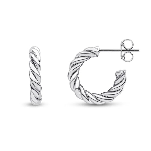 9ct White Gold Thick Rope Twist Hoop Earrings
