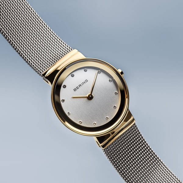 Bering Classic Polished Gold Plated Mesh Strap Watch 10126-001