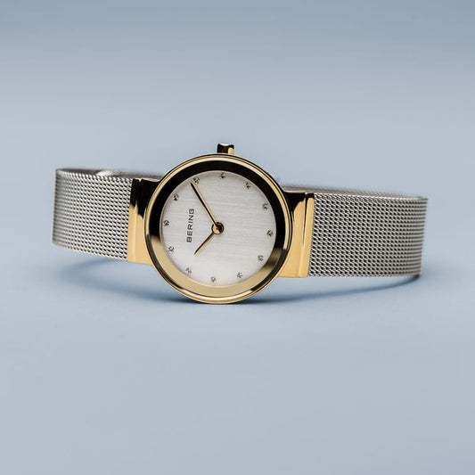 Bering Classic Polished Gold Plated Mesh Strap Watch 10126-001