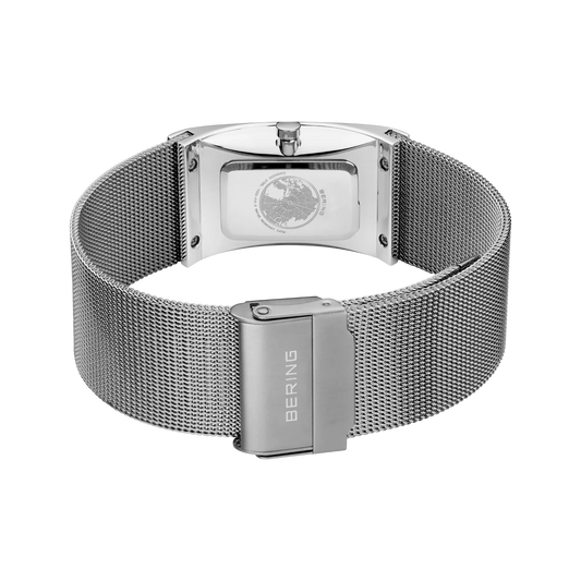 Bering Rectangular White Dial Stainless Steel Case and Mesh Bracelet Watch 10222-010-S