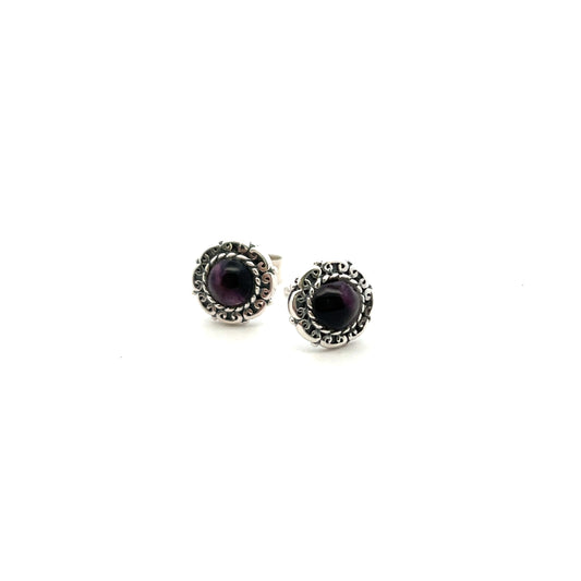 Sterling Silver Derbyshire Blue John Round Scroll Edge Stud Earrings