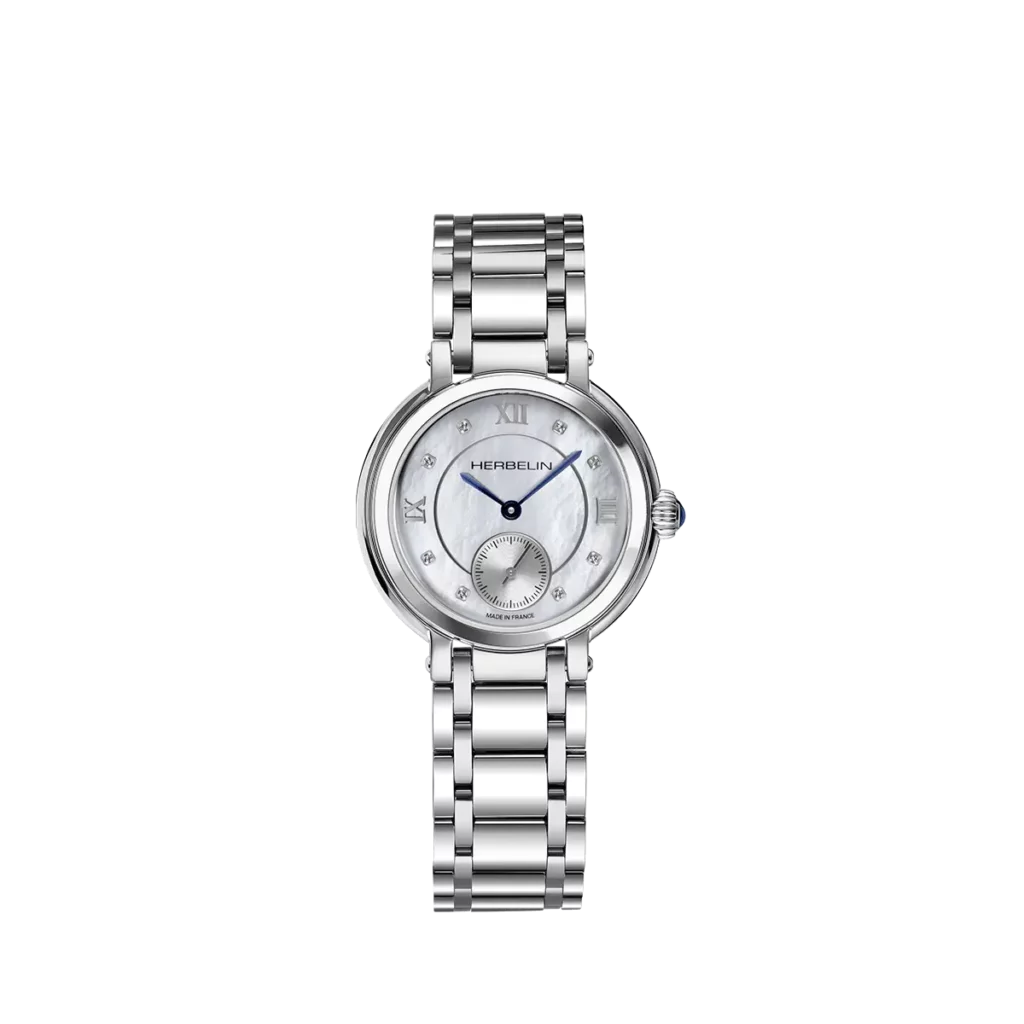 Herbelin Galet Round Mother of Pearl Diamond Dial Steel Bracelet Watch 10630B59