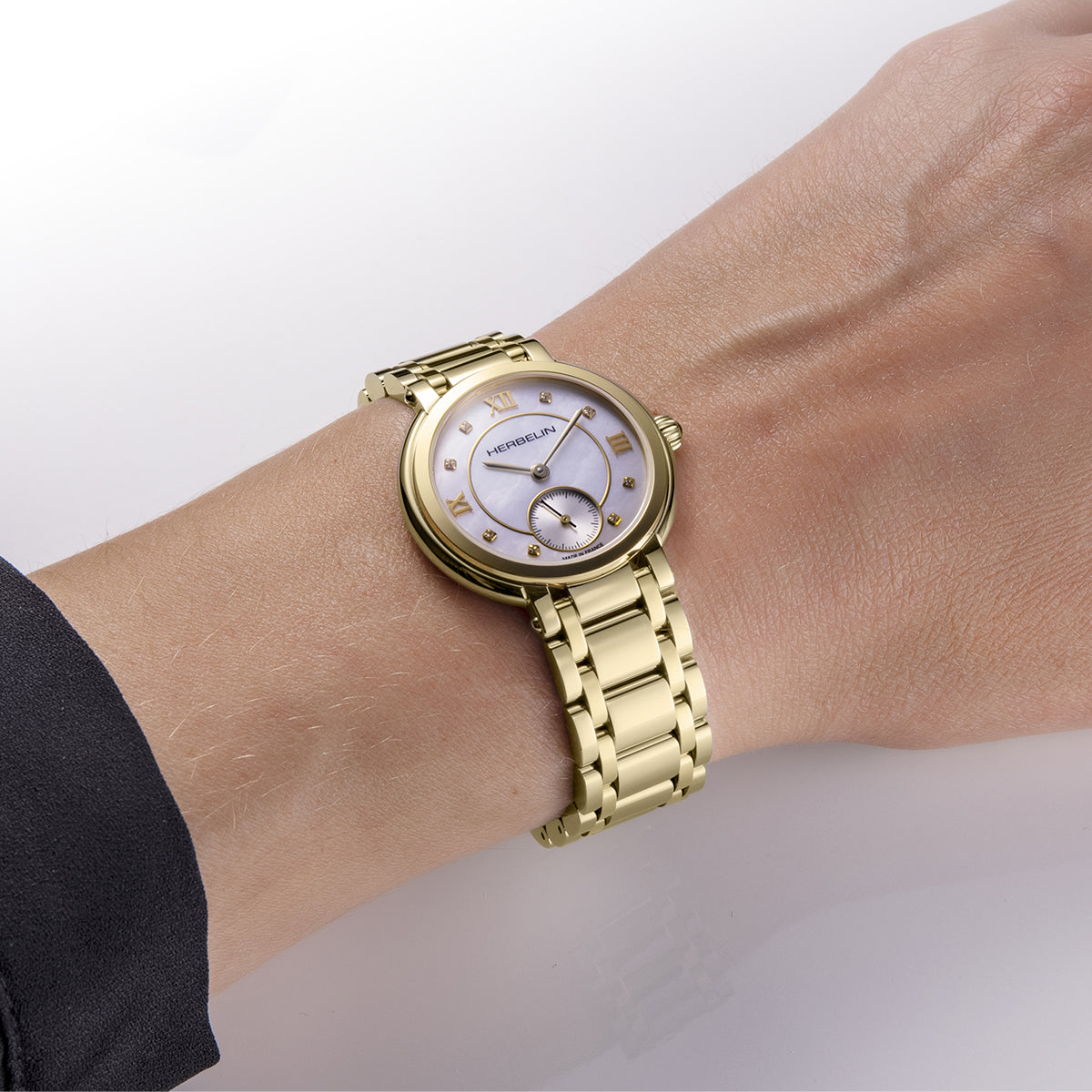 Herbelin Galet Round Mother Of Pearl Diamond Dial Yellow Plated 10630BP59