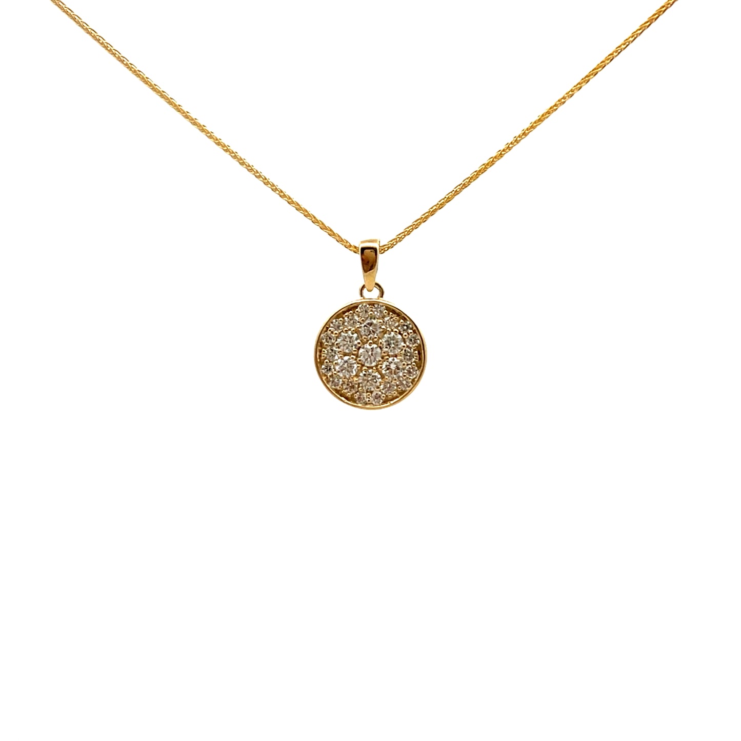 9ct Yellow Gold Round Flat Disc 0.50ct Diamond Necklace