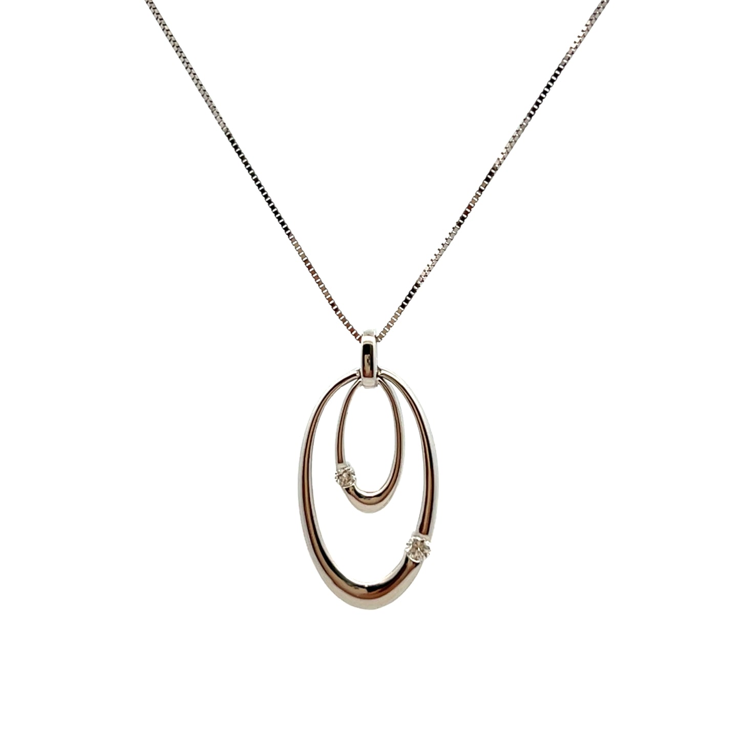9ct White Gold Diamond Double Oval Necklace