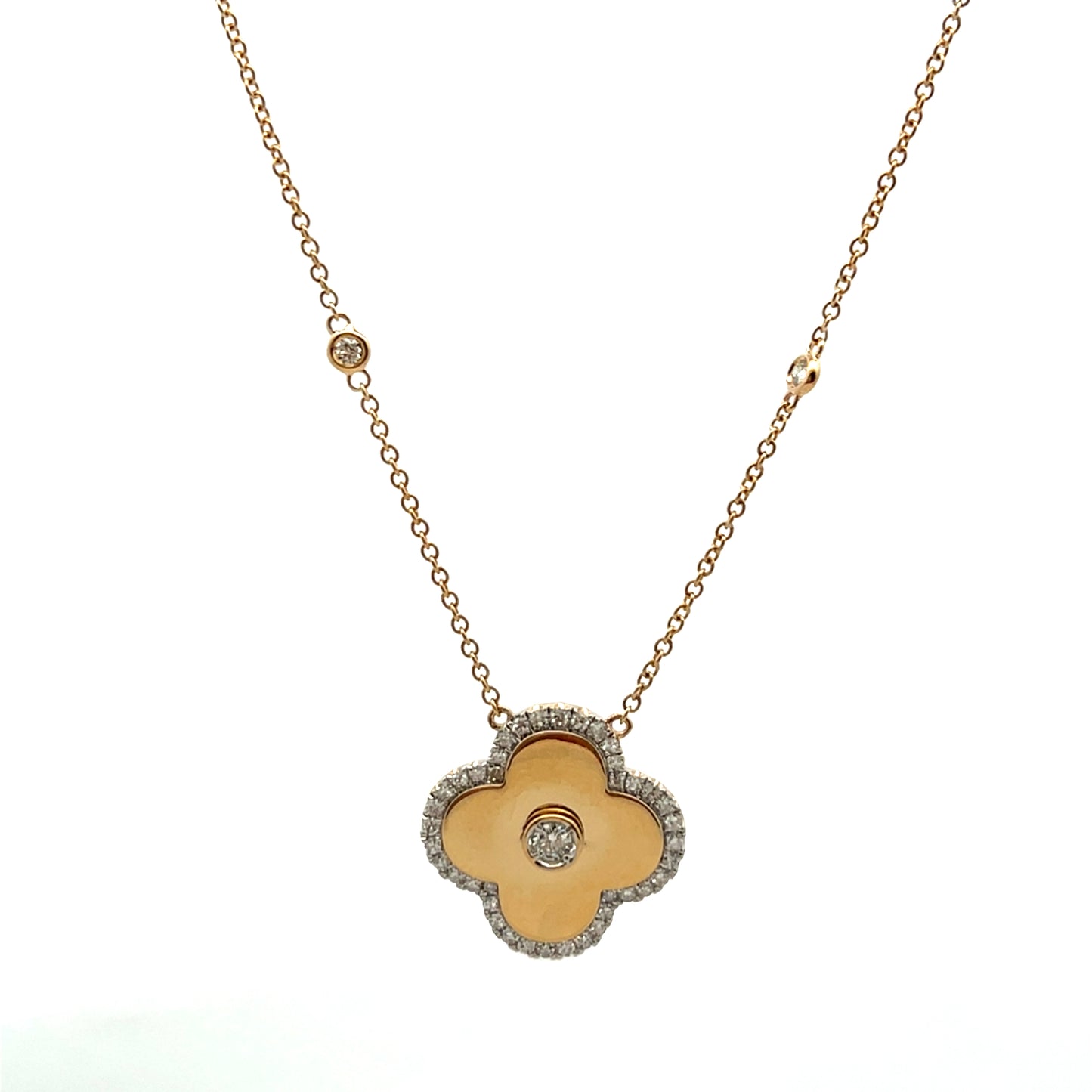 14ct Yellow Gold Diamond 4 Petal Pendant with 16-18" Chain
