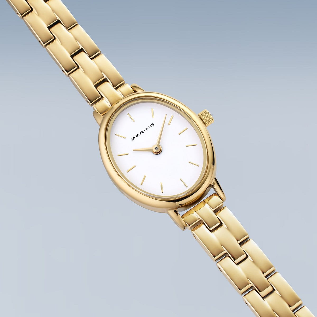 Bering Yellow Gold Plated Classic Oval White Dial Links Bracelet Watch 11020-734