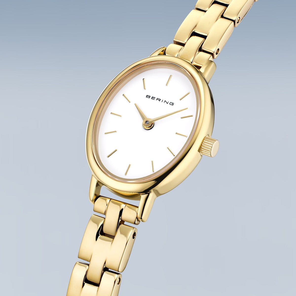 Bering Yellow Gold Plated Classic Oval White Dial Links Bracelet Watch 11020-734