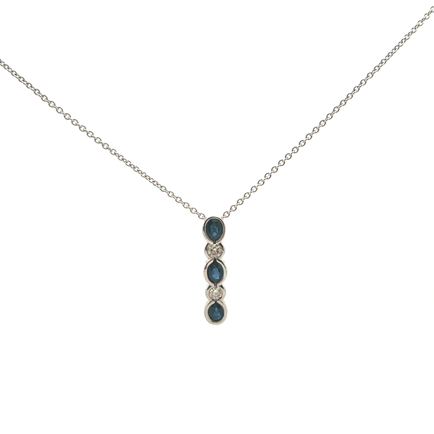 9ct White Gold Oval Sapphire and Brilliant Cut Diamond Necklace