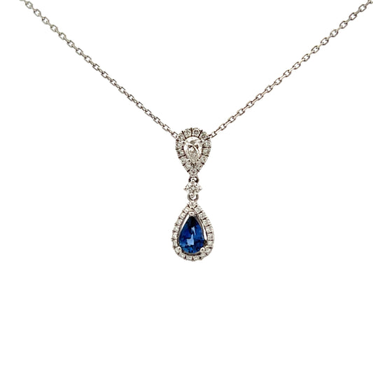 18ct White Gold Sapphire and Diamond Double Pear Necklace