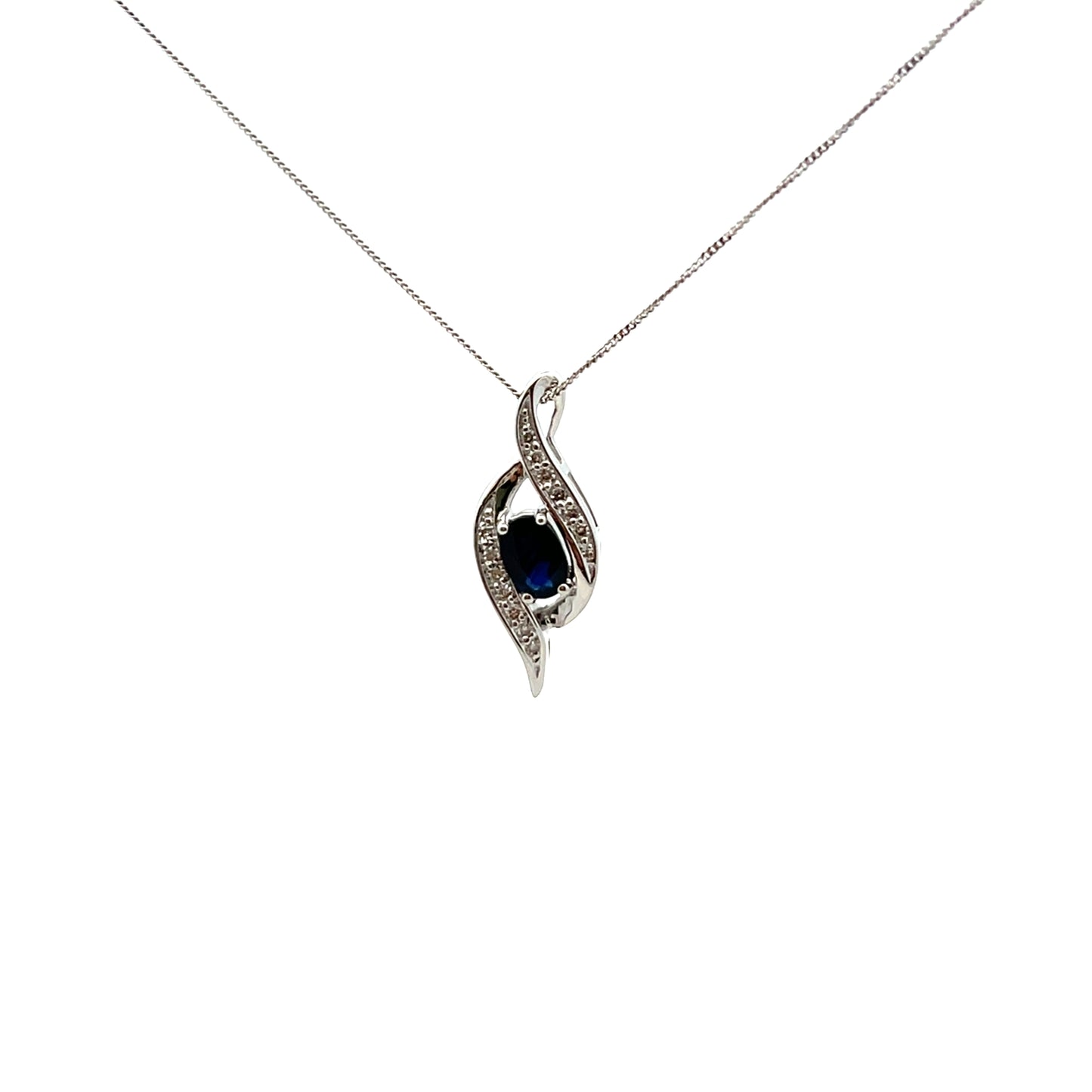 9ct White Gold Sapphire and Diamond Curve Necklace
