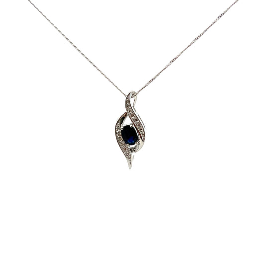 9ct White Gold Sapphire and Diamond Curve Necklace